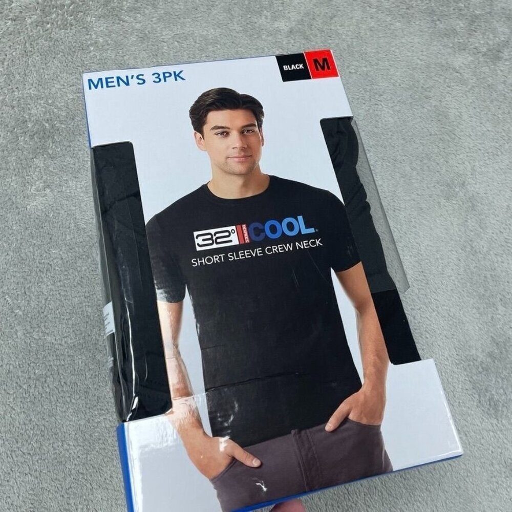 32 Degrees Cool Mens 3-Pack Crew Neck Short Sleeve Shirts Black M a1424